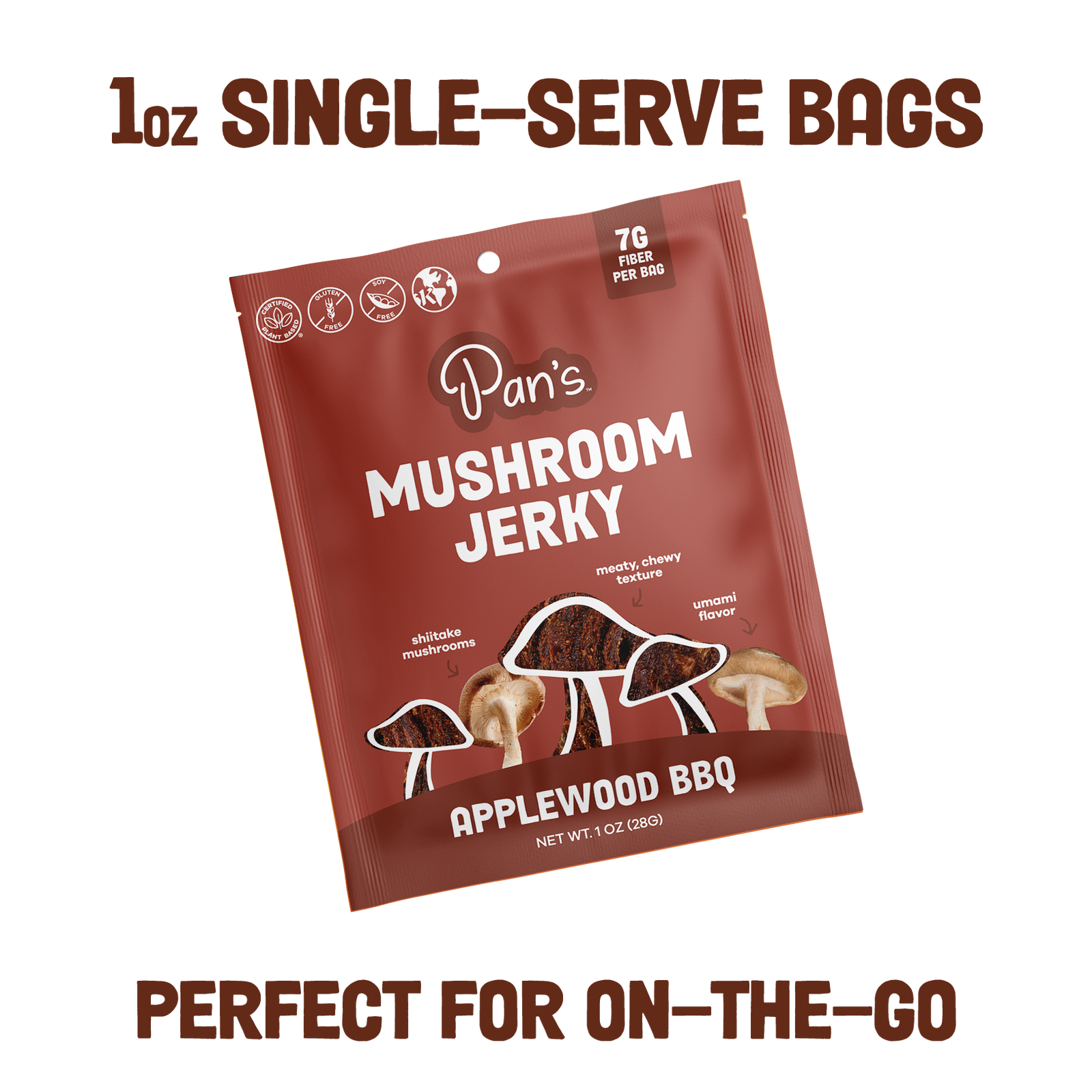 Applewood BBQ Mushroom Jerky - Single Serve Pack
