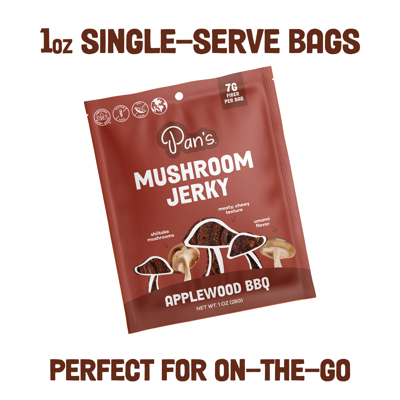 Applewood BBQ Mushroom Jerky - Single Serve Pack