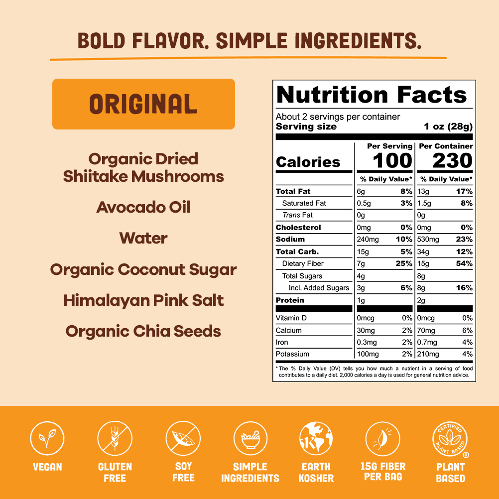 Nutrition facts for Original Mushroom Jerky