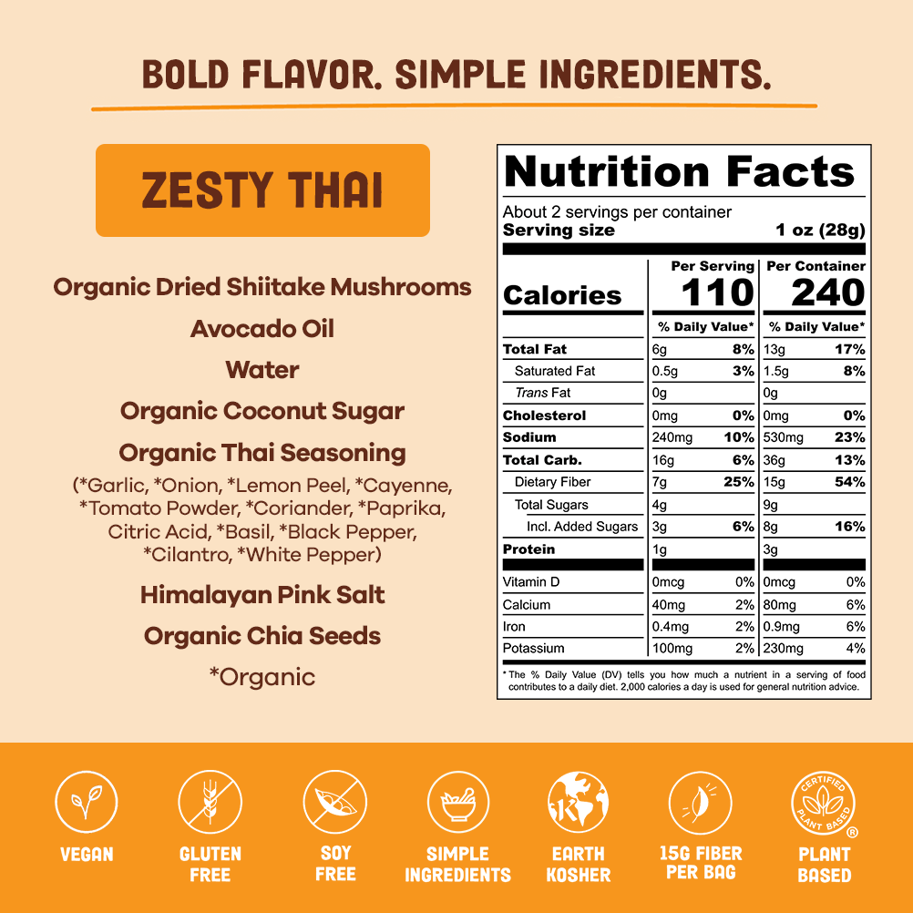 Nutrition facts for Zesty Thai Mushroom Jerky