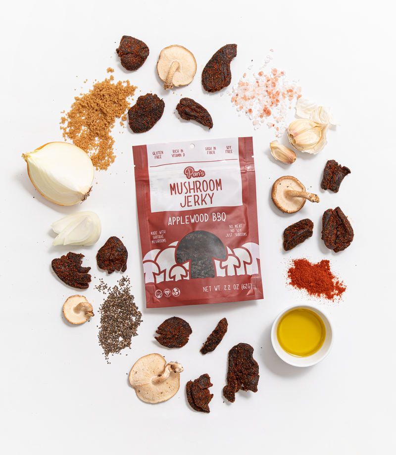 Pan's Mushroom Jerky Applewood BBQ Vegan Mushroom Jerky