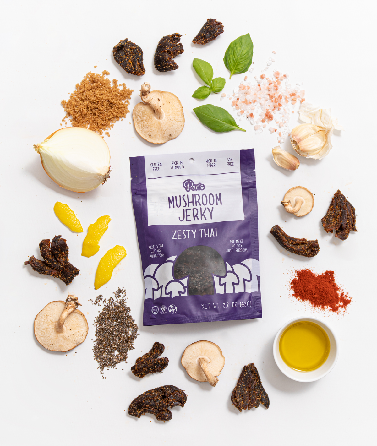 Pan's Mushroom Jerky Zesty Thai Vegan Mushroom Jerky