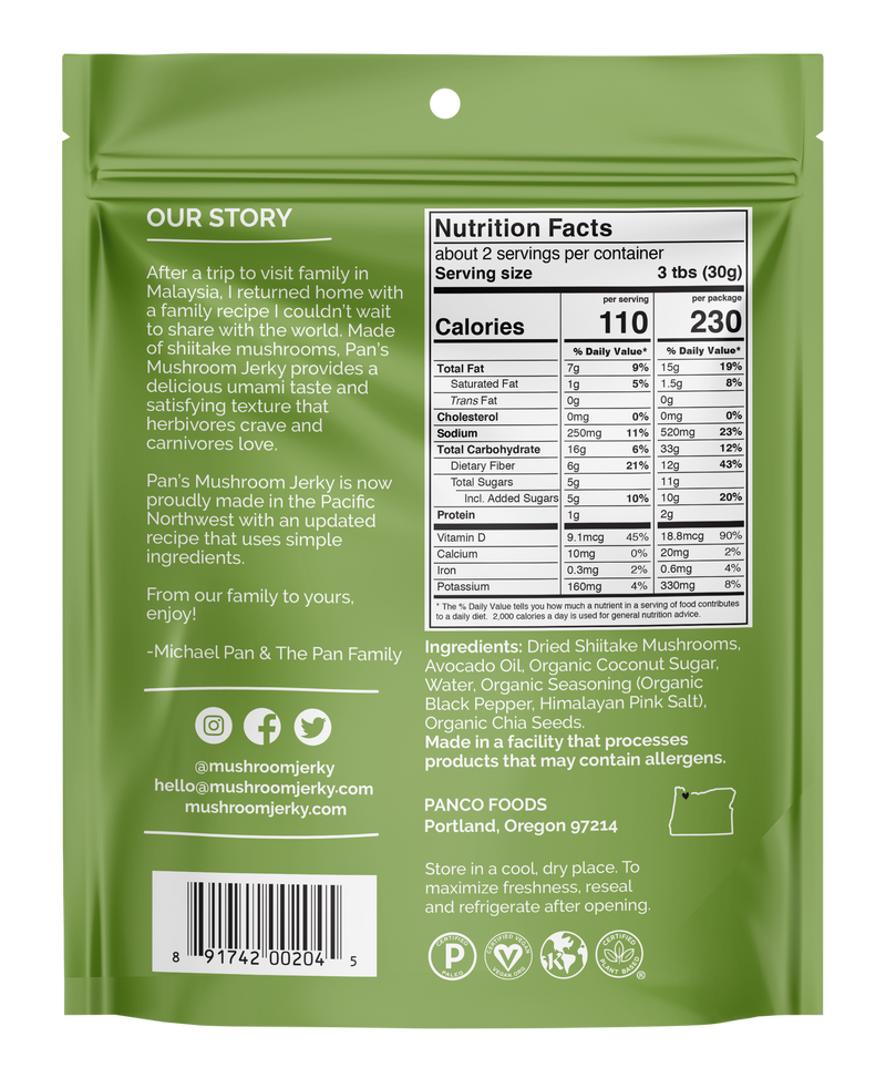Pan's Mushroom Jerky Salt & Pepper Vegan Jerky